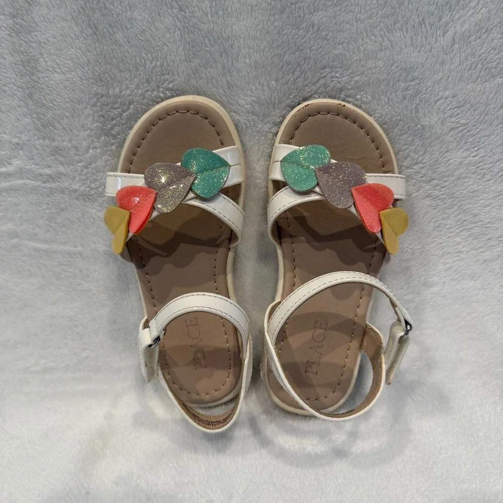The Childrens Place Girls Heart‎ Glitter Sandals Size 10 Rainbow Summer Shoe